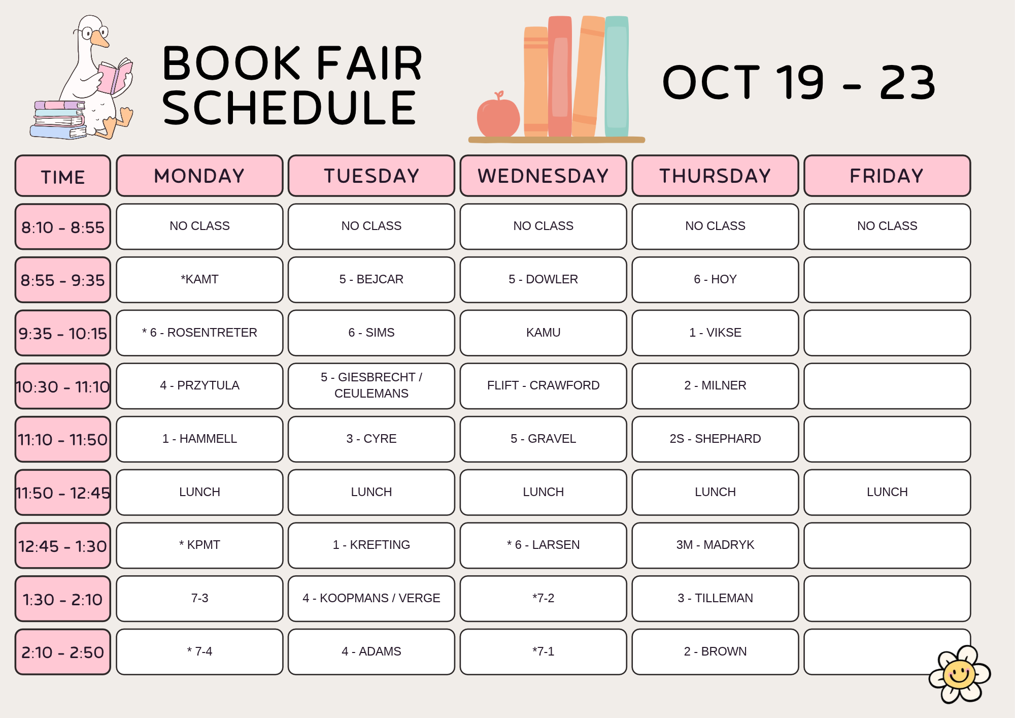 BOOK FAIR SCHEDULE 2026